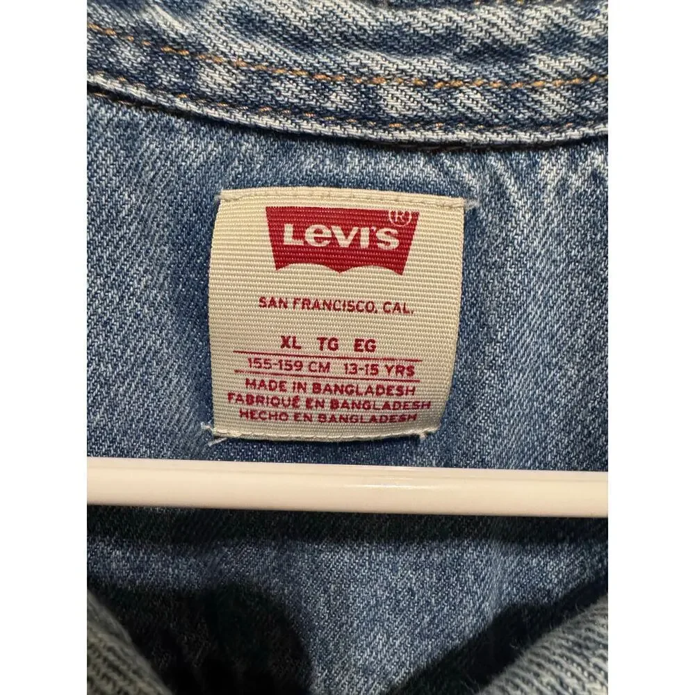 Levi's Big Girls Utility Buttoned Denim Dress Organic Belt Waist XL (13-15 yrs)